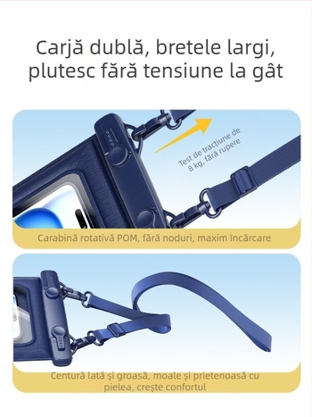 Husă impermeabilă pentru telefon IPX8, cu ecran tactil, design plutitor din burete, curea crossbody, volum mare, potrivită pentru telefoane până la 7,2 inch