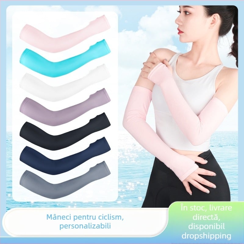 Manșete pentru brațe pentru activități în aer liber — material Spandex/Lycra, silicon antiderapant pe partea superioară, logo imprimat, cusături cu patru ace pe șase fire, unisex