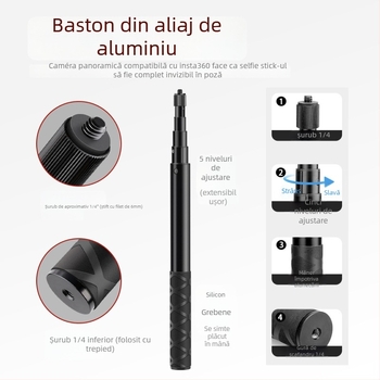 Sistem de montaj pentru motocicletă pentru camere de acțiune | Aliaj de aluminiu + ABS, clemă puternică | Compatibil Insta360 și GoPro