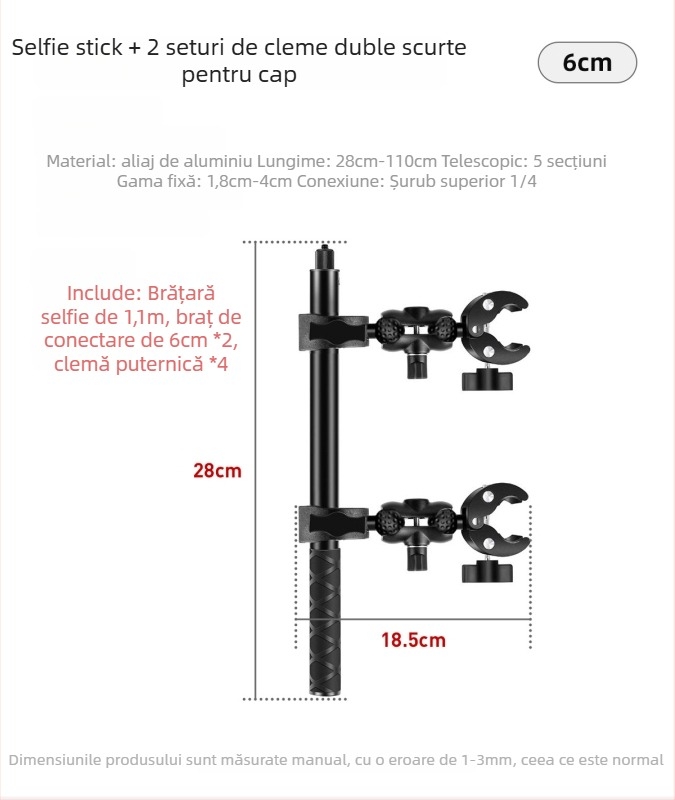 Sistem de montaj pentru motocicletă pentru camere de acțiune | Aliaj de aluminiu + ABS, clemă puternică | Compatibil Insta360 și GoPro