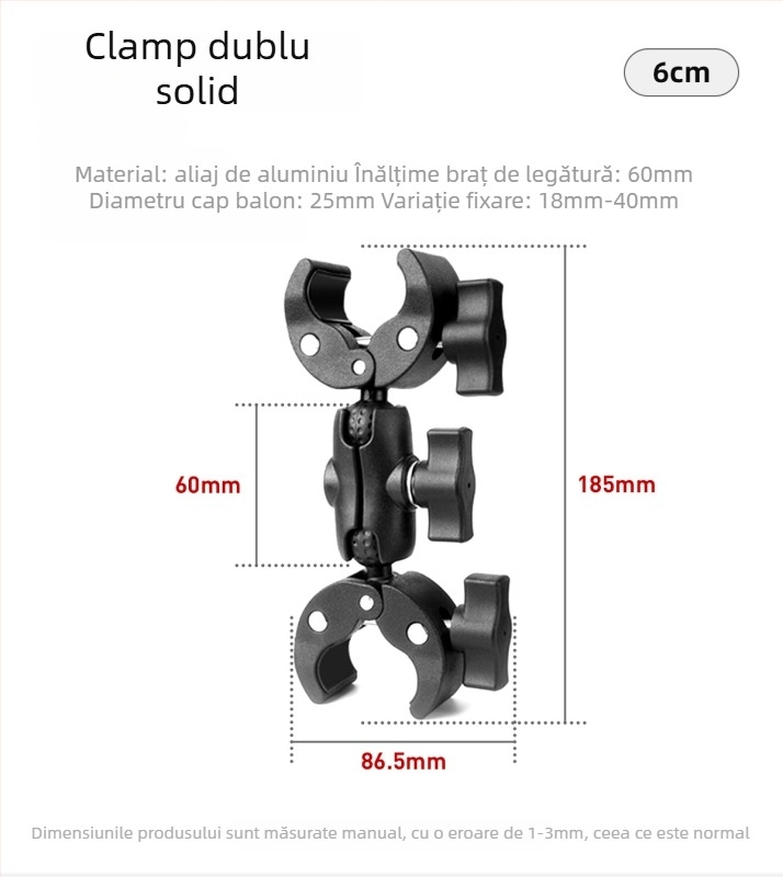 Sistem de montaj pentru motocicletă pentru camere de acțiune | Aliaj de aluminiu + ABS, clemă puternică | Compatibil Insta360 și GoPro