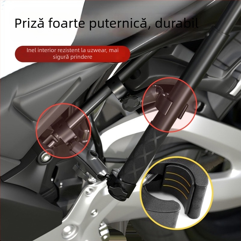 Sistem de montaj pentru motocicletă pentru camere de acțiune | Aliaj de aluminiu + ABS, clemă puternică | Compatibil Insta360 și GoPro