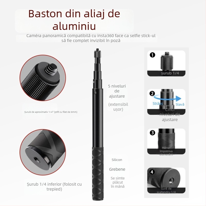 Sistem de montaj pentru motocicletă pentru camere de acțiune | Aliaj de aluminiu + ABS, clemă puternică | Compatibil Insta360 și GoPro