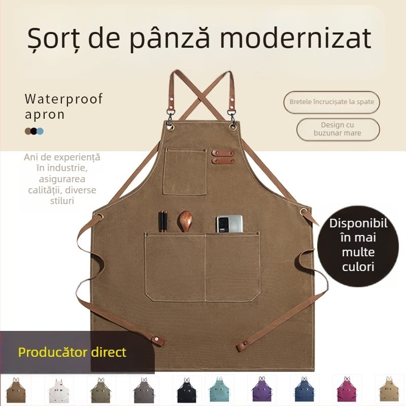 Șorț din pânză cu bretele încrucișate, stil ușor lux, fără mâneci, culoare solidă, mărime universală, pentru grădinărit, manichiură și servicii de extensii gene