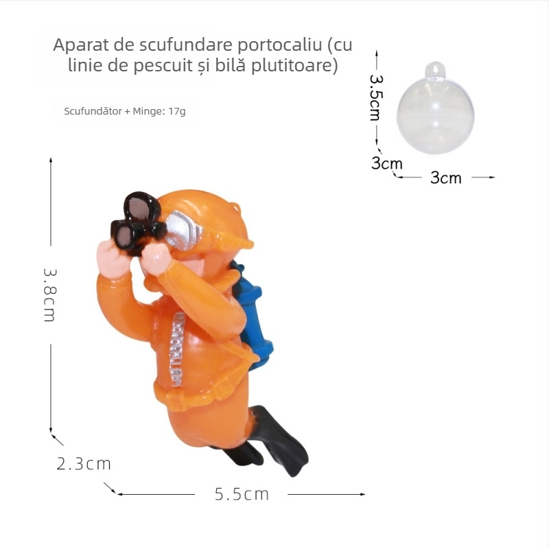 Ornament PVC pentru acvariu, figură plutitoare în stil cartoon: vrăjitoare mică scafandru, 50 g