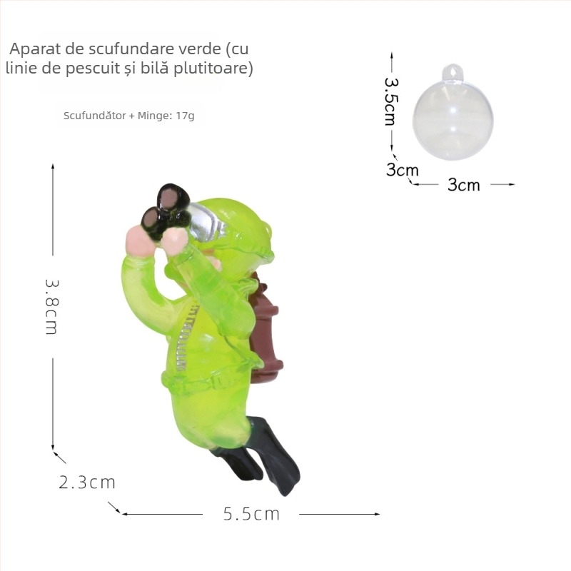 Ornament PVC pentru acvariu, figură plutitoare în stil cartoon: vrăjitoare mică scafandru, 50 g