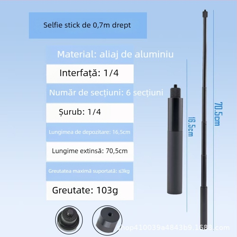 Baston pentru selfie din aluminiu, compatibil Insta360 X3/X4/X5, 4 secțiuni, sarcină maximă 2–5 kg, model Straight pull 1230