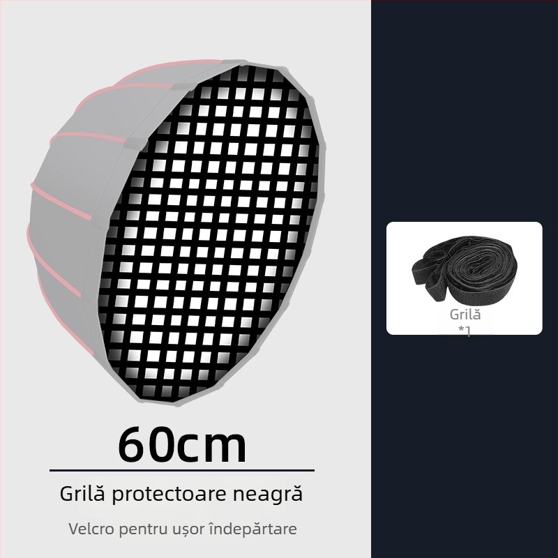 Softbox parabolic adânc cu grilă pentru fotografie profesională – cadru metalic, pânză reflectorizantă, poliester