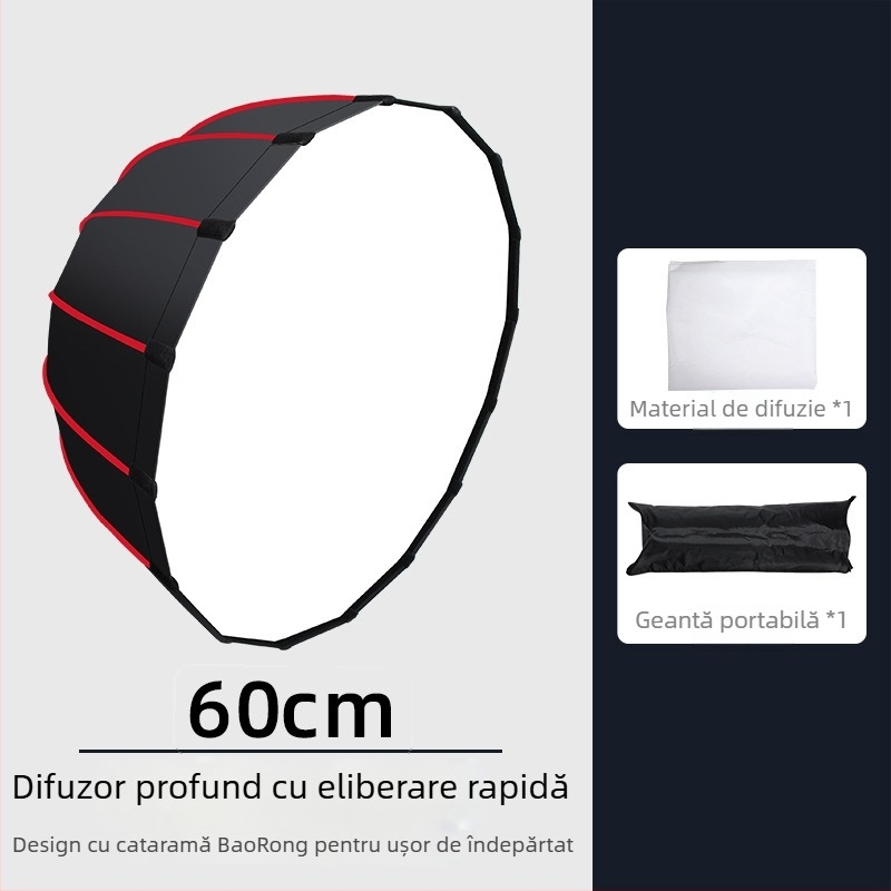 Softbox parabolic adânc cu grilă pentru fotografie profesională – cadru metalic, pânză reflectorizantă, poliester