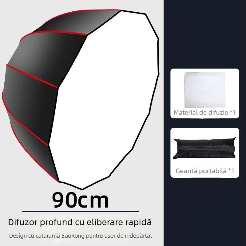 Softbox parabolic adânc cu grilă pentru fotografie profesională – cadru metalic, pânză reflectorizantă, poliester