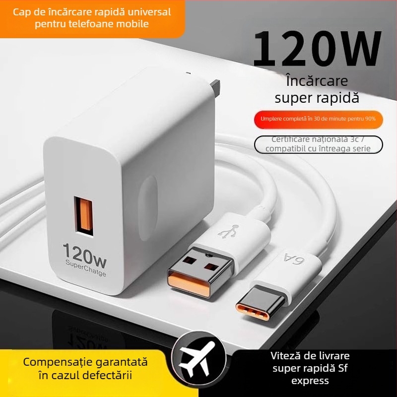 Încărcător rapid de 120W pentru Huawei, Honor, Oppo și dispozitive Android — QC 4.0, ieșire 120W, compatibil universal