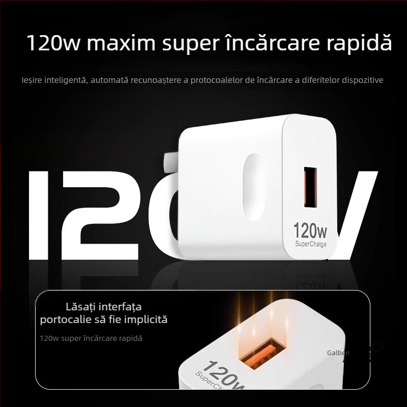 Încărcător rapid de 120W pentru Huawei, Honor, Oppo și dispozitive Android — QC 4.0, ieșire 120W, compatibil universal