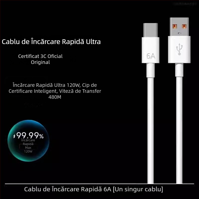 Încărcător rapid de 120W pentru Huawei, Honor, Oppo și dispozitive Android — QC 4.0, ieșire 120W, compatibil universal