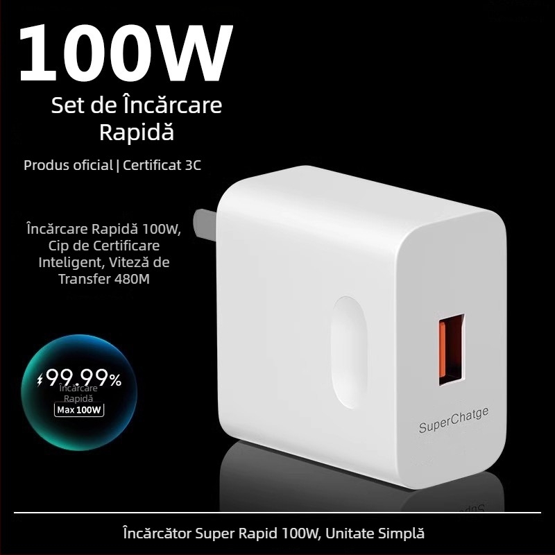 Încărcător rapid de 120W pentru Huawei, Honor, Oppo și dispozitive Android — QC 4.0, ieșire 120W, compatibil universal