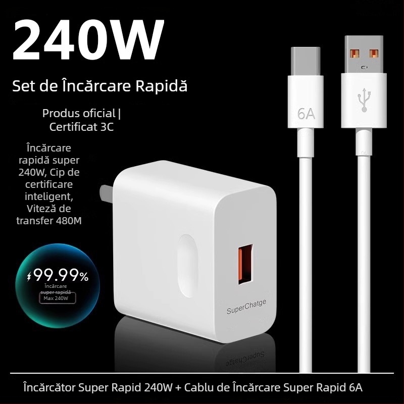 Încărcător rapid de 120W pentru Huawei, Honor, Oppo și dispozitive Android — QC 4.0, ieșire 120W, compatibil universal