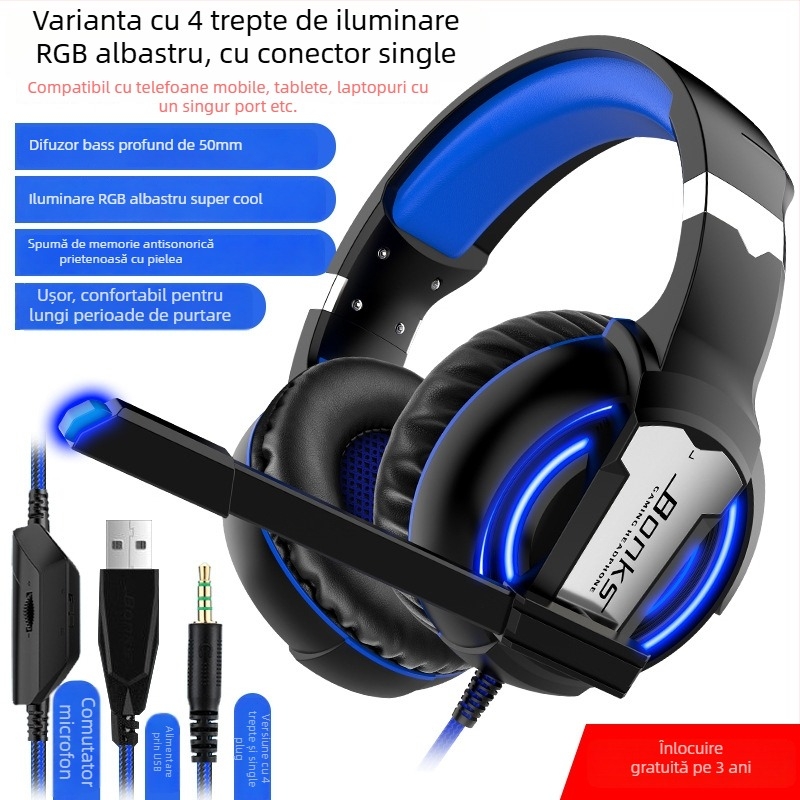 Căști de gaming cu microfon, cablu, 3,5 mm, intervalul de frecvență 20-20000 Hz, impedanță 16 Ω, sensibilitate 116 dB/mW, distorsiune 2%