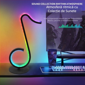 Lampă de ambient RGB pentru desktop - alimentare USB, control prin aplicație, mod captare sunet, lampă de birou