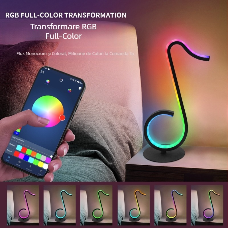 Lampă de ambient RGB pentru desktop - alimentare USB, control prin aplicație, mod captare sunet, lampă de birou
