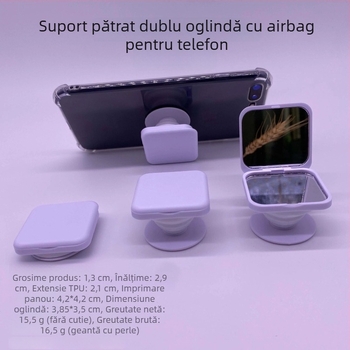 Suport de masă pentru oglindă de makeup, oglindă pătrată din sticlă, capac rabatabil, oglindă cu două fețe, ABS teleskopikos pliabil