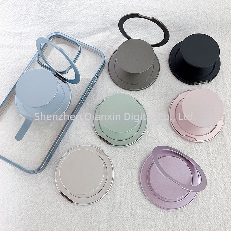 Suport magnetic pentru telefon cu montaj snap-on, braț telescopic pliabil, bază circulară cu ventuză magnetică, compatibil universal, materiale ABS+TPU+magnet+aluminiu