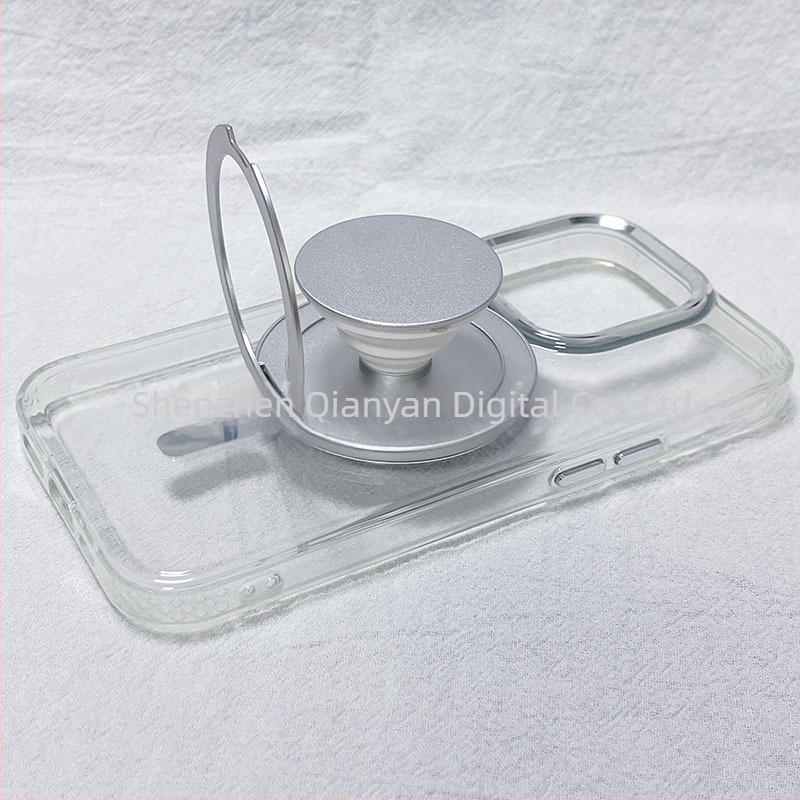 Suport magnetic pentru telefon cu montaj snap-on, braț telescopic pliabil, bază circulară cu ventuză magnetică, compatibil universal, materiale ABS+TPU+magnet+aluminiu