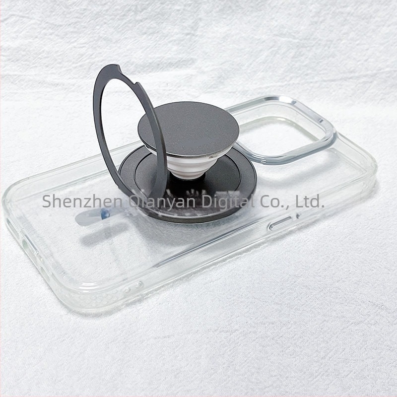 Suport magnetic pentru telefon cu montaj snap-on, braț telescopic pliabil, bază circulară cu ventuză magnetică, compatibil universal, materiale ABS+TPU+magnet+aluminiu