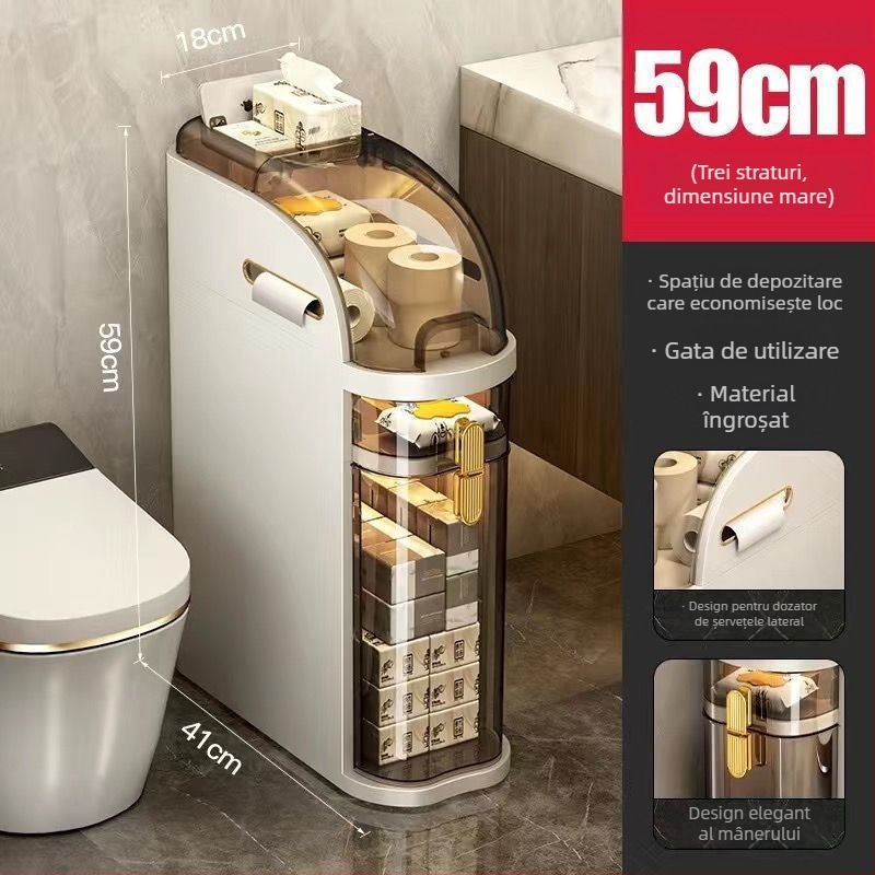 Dulap de baie pentru depozitare, model 7222, din polipropilenă, compartimentare îngustă