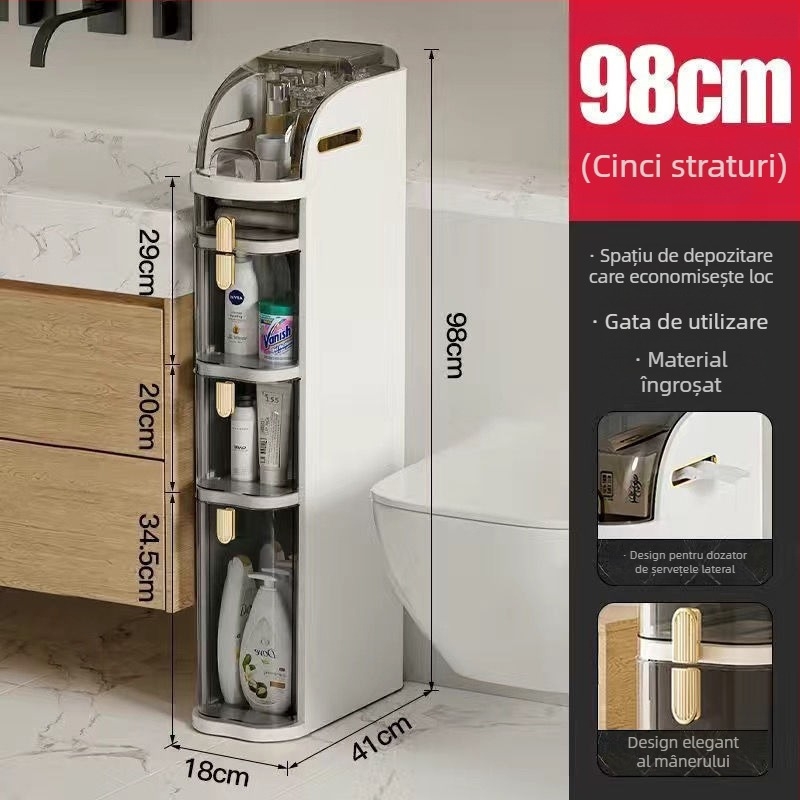 Dulap de baie pentru depozitare, model 7222, din polipropilenă, compartimentare îngustă