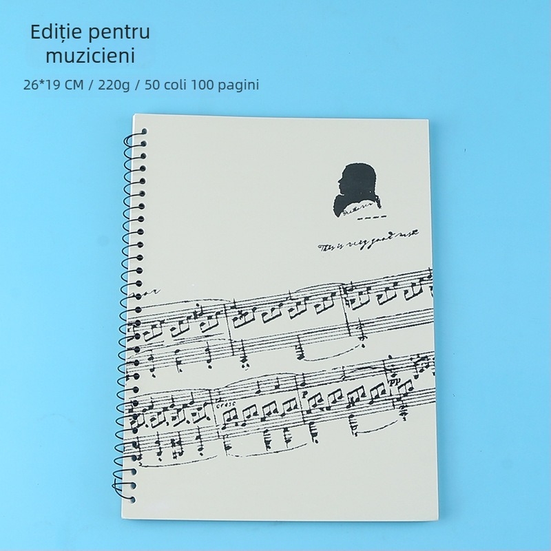 Caiet pentru notare pe cinci linii, pagini detașabile, spațiu mare pentru partituri de pian și teorie muzicală, pentru studenți (hârtie 40 g/m², până la 50 de pagini)