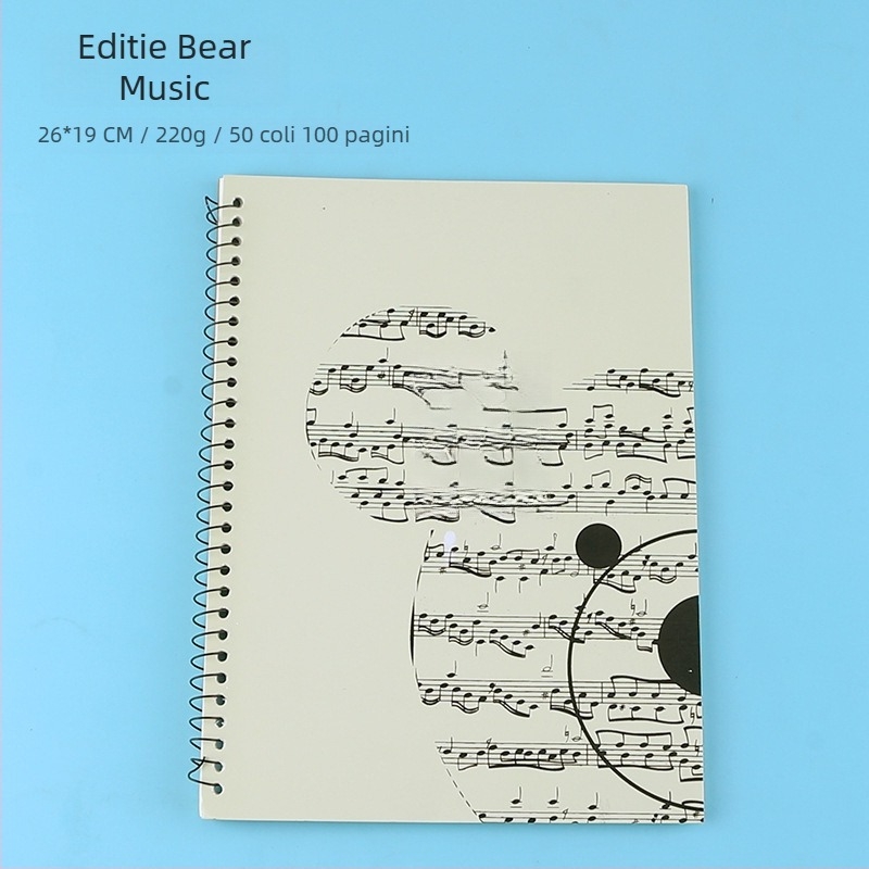 Caiet pentru notare pe cinci linii, pagini detașabile, spațiu mare pentru partituri de pian și teorie muzicală, pentru studenți (hârtie 40 g/m², până la 50 de pagini)