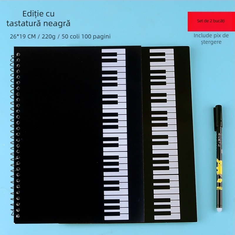 Caiet pentru notare pe cinci linii, pagini detașabile, spațiu mare pentru partituri de pian și teorie muzicală, pentru studenți (hârtie 40 g/m², până la 50 de pagini)