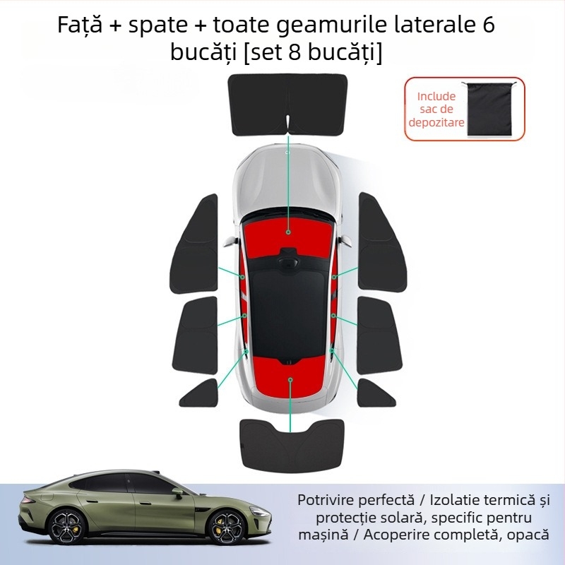 Cortină de protecție solară pentru Xiaomi SU7 - pentru parbrizul din față și geamurile laterale, silicon, montaj cu clipsuri