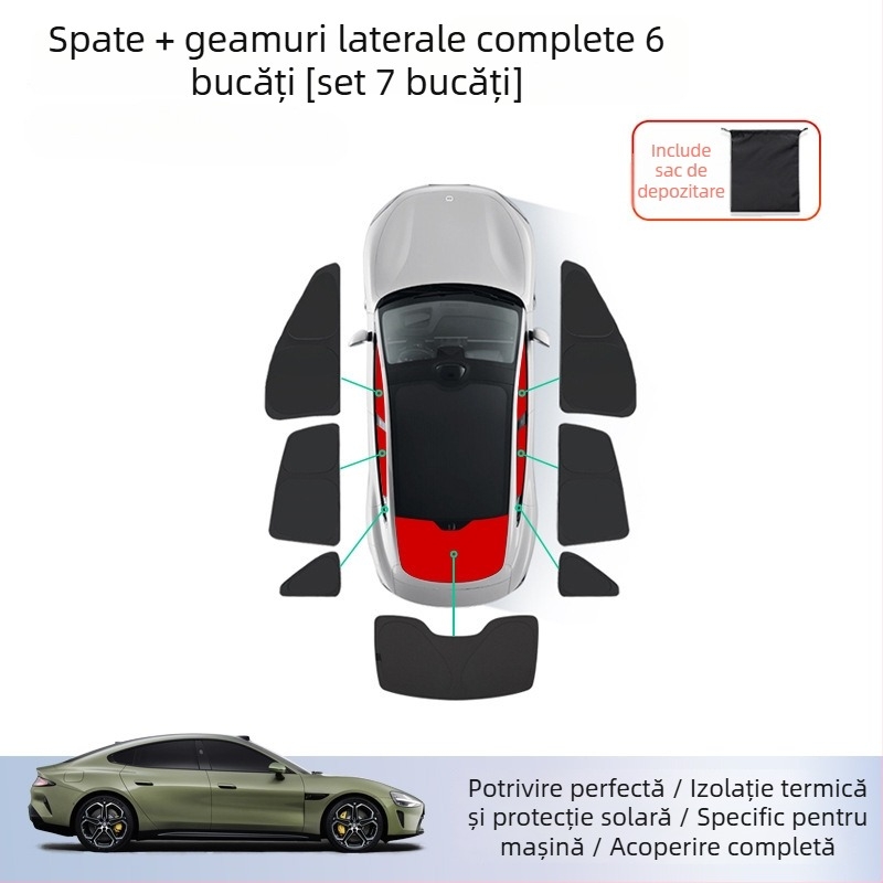 Cortină de protecție solară pentru Xiaomi SU7 - pentru parbrizul din față și geamurile laterale, silicon, montaj cu clipsuri