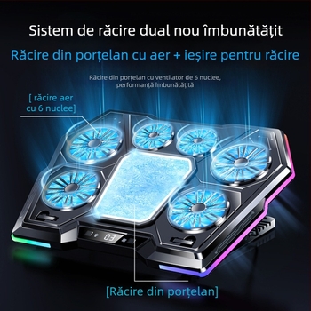 Răcitor pentru laptop cu ventilator de 6 nuclee și cip de răcire semiconductorial, configurare cu 6 ventilatoare, cablu de 1,5 m, material PC, model LZ-D13
