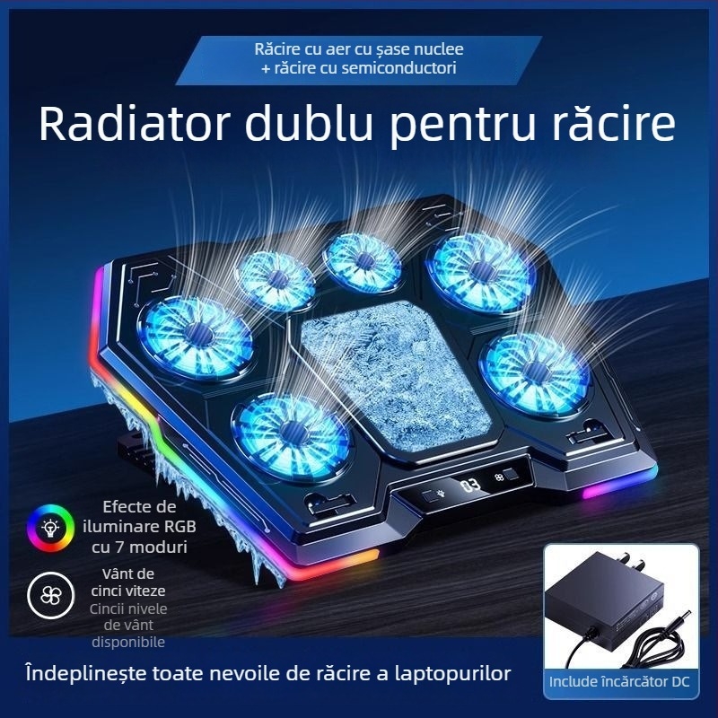 Răcitor pentru laptop cu ventilator de 6 nuclee și cip de răcire semiconductorial, configurare cu 6 ventilatoare, cablu de 1,5 m, material PC, model LZ-D13