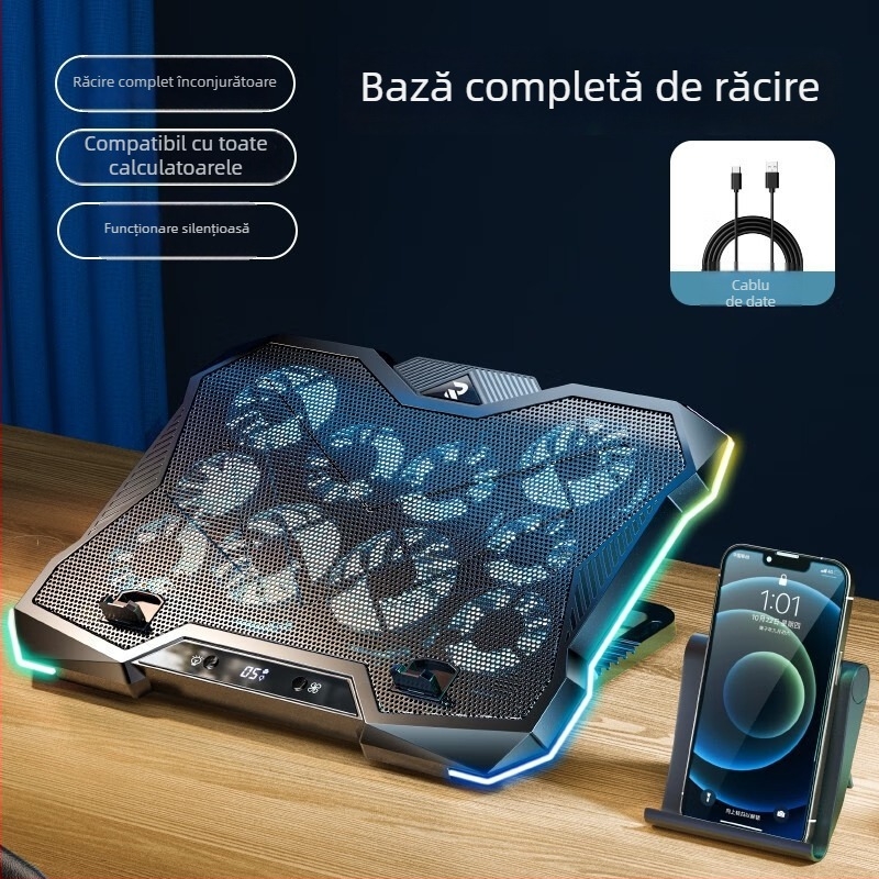Răcitor pentru laptop cu ventilator de 6 nuclee și cip de răcire semiconductorial, configurare cu 6 ventilatoare, cablu de 1,5 m, material PC, model LZ-D13