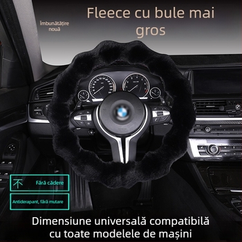 Husă de volan din pluș cu bule – anti-alunecare, cald pentru iarnă, formă D, potrivire universală