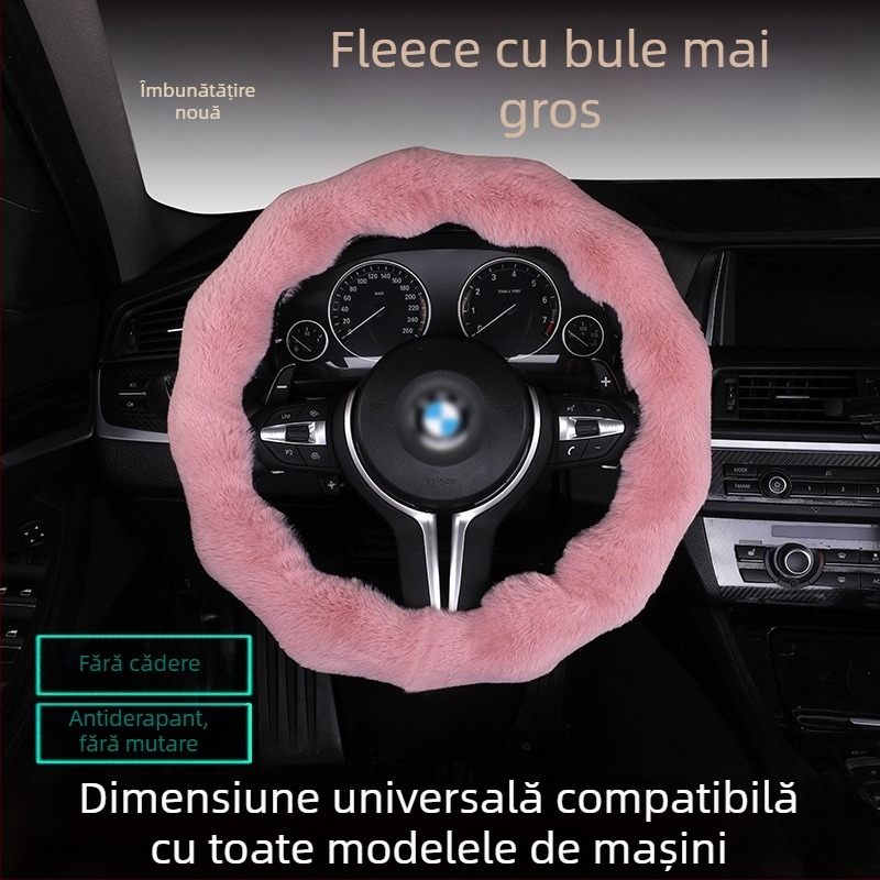 Husă de volan din pluș cu bule – anti-alunecare, cald pentru iarnă, formă D, potrivire universală