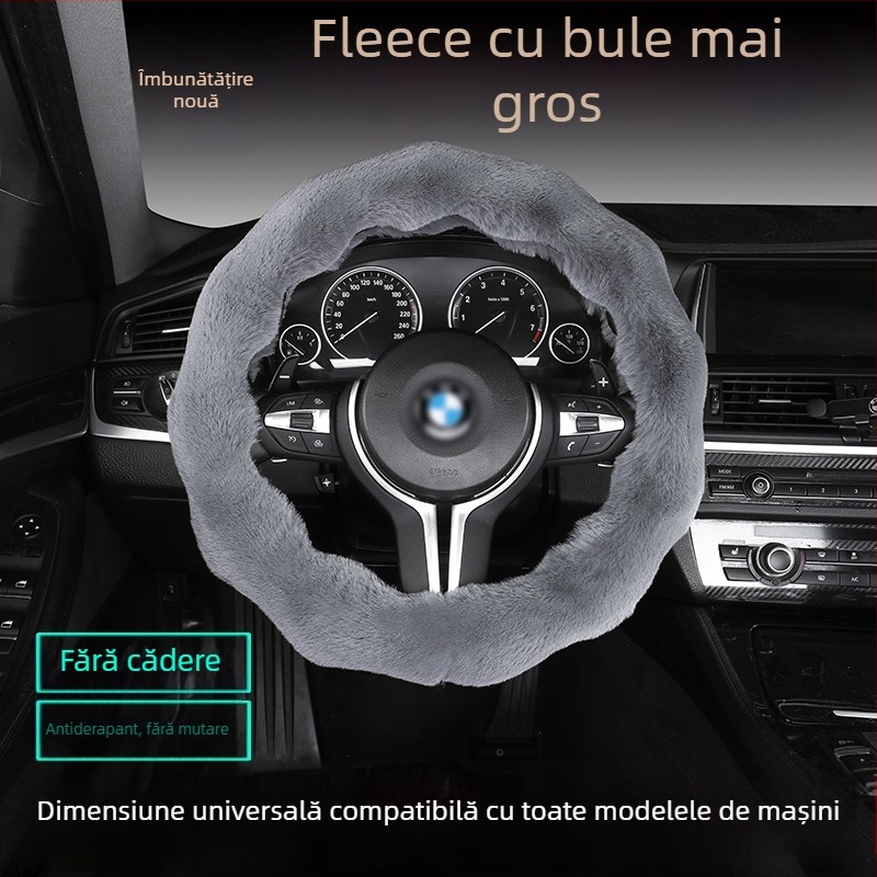 Husă de volan din pluș cu bule – anti-alunecare, cald pentru iarnă, formă D, potrivire universală