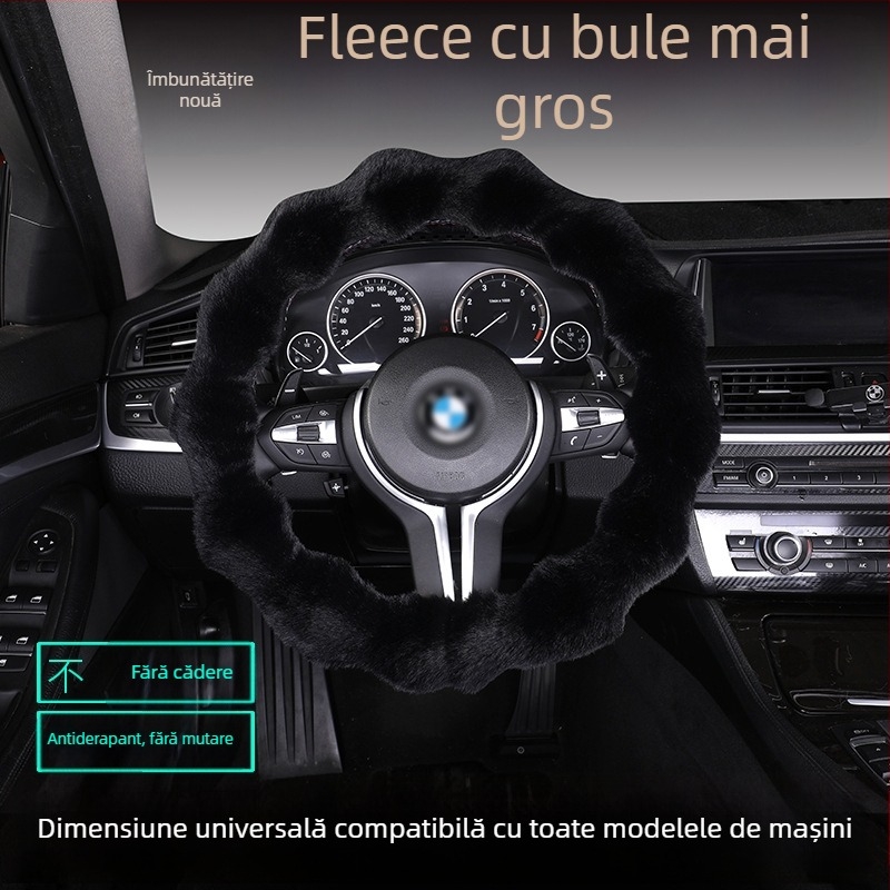 Husă de volan din pluș cu bule – anti-alunecare, cald pentru iarnă, formă D, potrivire universală