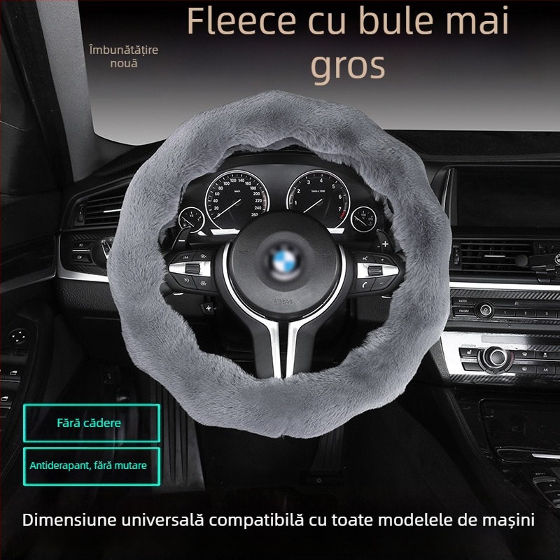 Husă de volan din pluș cu bule – anti-alunecare, cald pentru iarnă, formă D, potrivire universală