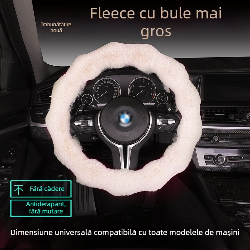 Husă de volan din pluș cu bule – anti-alunecare, cald pentru iarnă, formă D, potrivire universală