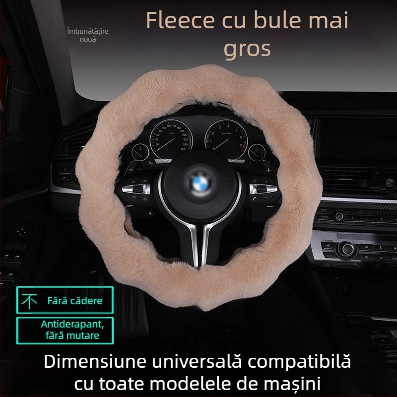 Husă de volan din pluș cu bule – anti-alunecare, cald pentru iarnă, formă D, potrivire universală