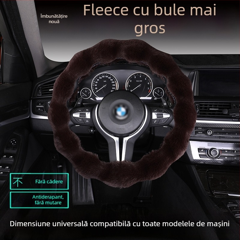 Husă de volan din pluș cu bule – anti-alunecare, cald pentru iarnă, formă D, potrivire universală