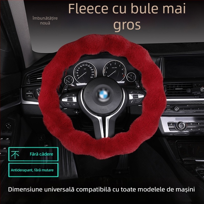 Husă de volan din pluș cu bule – anti-alunecare, cald pentru iarnă, formă D, potrivire universală