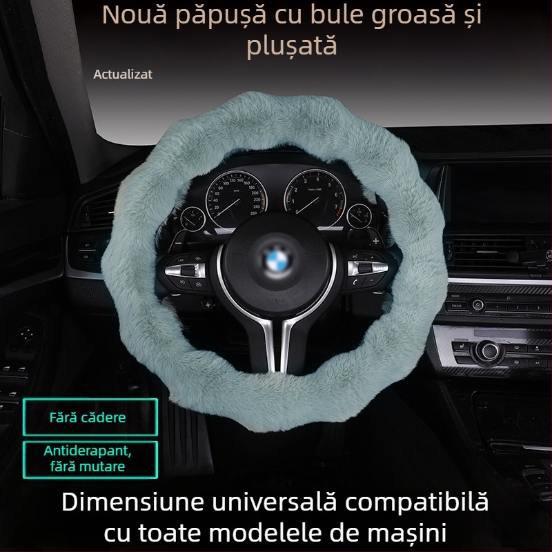 Husă de volan din pluș cu bule – anti-alunecare, cald pentru iarnă, formă D, potrivire universală