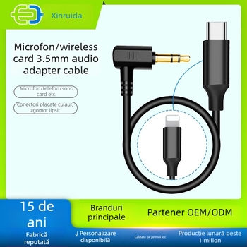 Cablu audio pentru microfon, 3.5mm masculin către Type-C/8-pin, placat cu aur, nucleu din cupru pur, conductor din cupru
