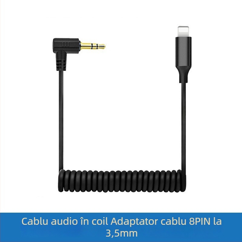 Cablu audio pentru microfon, 3.5mm masculin către Type-C/8-pin, placat cu aur, nucleu din cupru pur, conductor din cupru