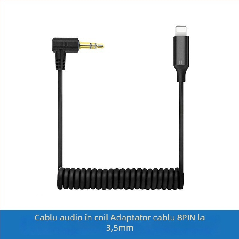 Cablu audio pentru microfon, 3.5mm masculin către Type-C/8-pin, placat cu aur, nucleu din cupru pur, conductor din cupru