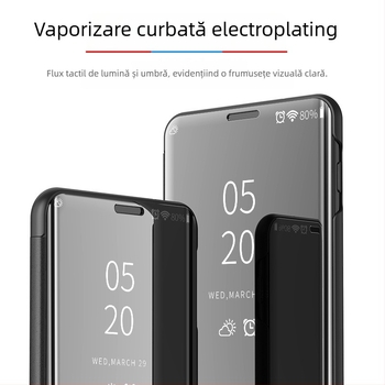 Carcasă din piele pentru telefon cu oglindă verticală — electroplating PC + piele PU, placare în vid, personalizabil, stil business/lux